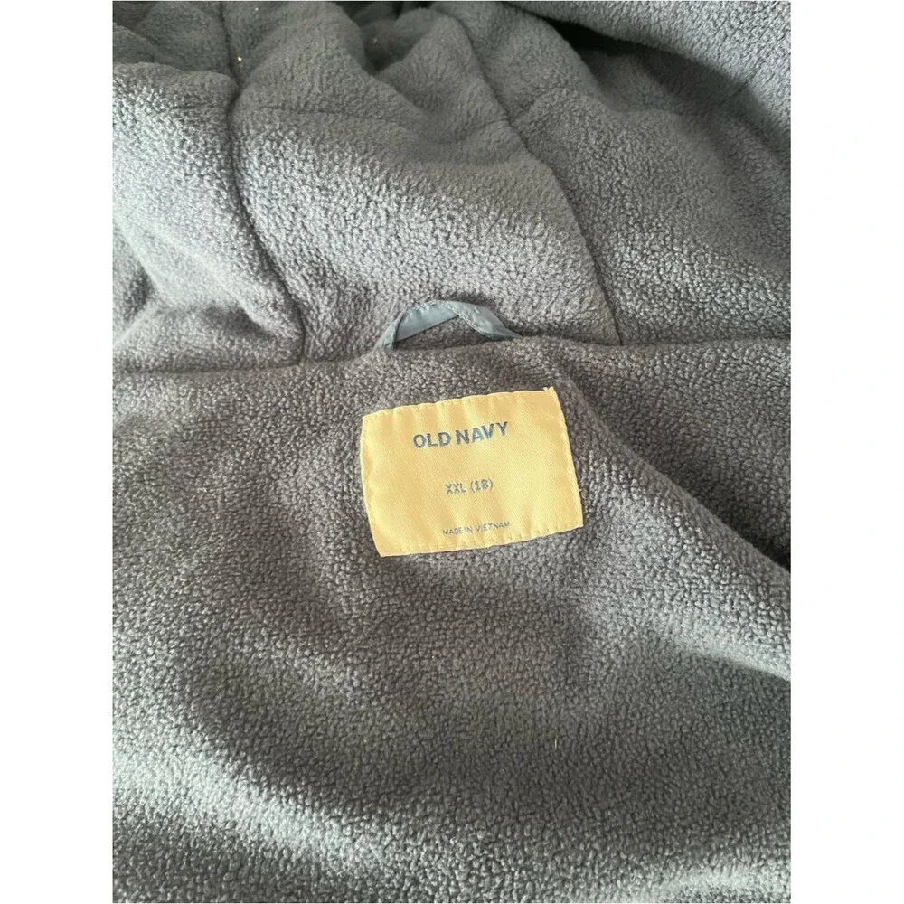 Old Navy Boys Hooded Puffer Jacket XXL 18 Blue Gray Fleece Lined Coat Insulated